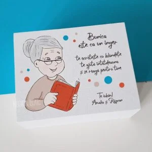 Cutie amintiri bunica pictata manual personalizata cu mesaj