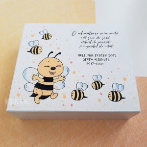 Cutie bijuterii albinute educatoare pictata manual personalizata cu mesaj