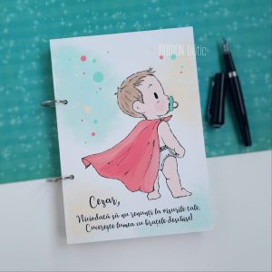 Caiet de amintiri botez supererou pictat personalizat cu mesaj si nume