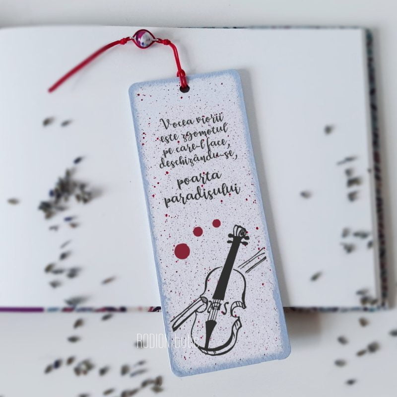 Semn de carte muzica vioara pictat manual personalizat cu mesaj