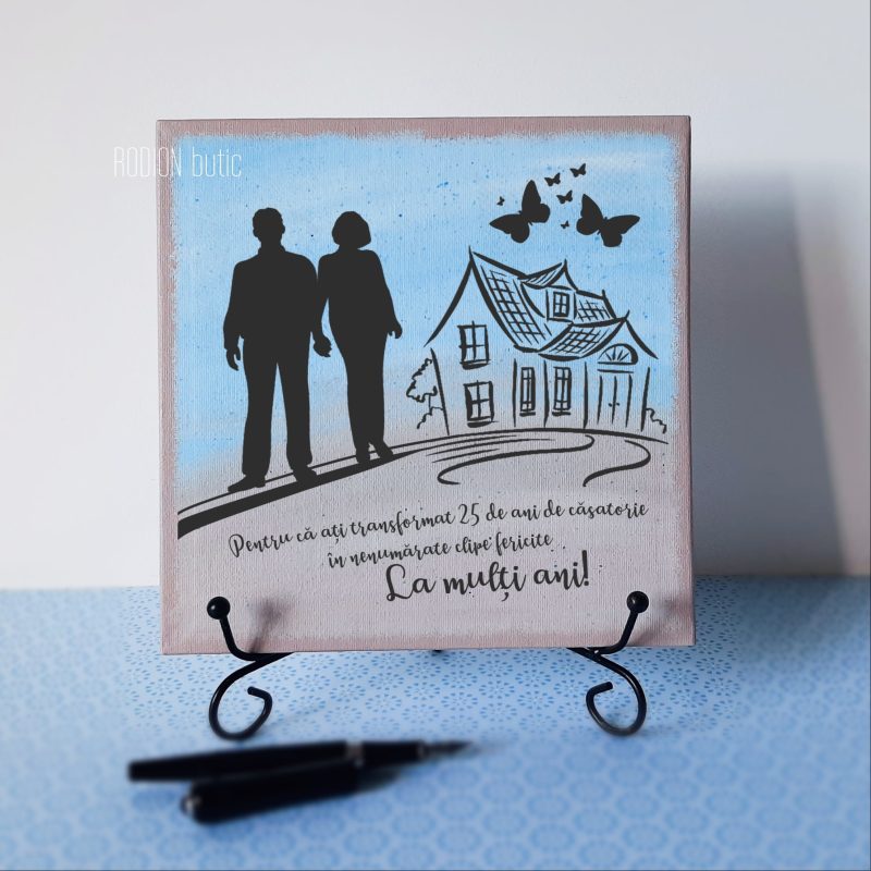 Tablou pictat manual personalizat cu mesaj aniversare casatorie