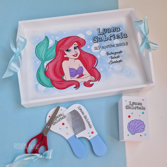 Tava prima aniversare Mica Sirena Ariel personalizata cu nume pictata manual